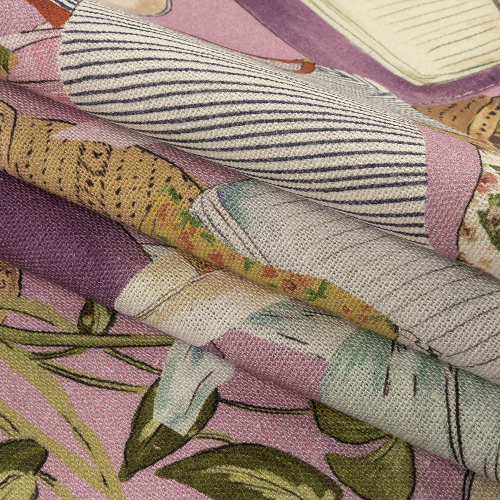 Linen and Rayon Woven - Lavender Clothes and Plants - Morning Memory Print - Mood Exclusive Wisteria Collection Folded