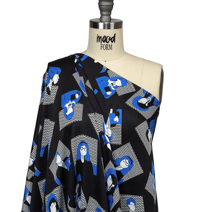 Rayon Challis - Blue and Black Talking Heads - In the Blues Print - Mood Exclusive Indigo Collection