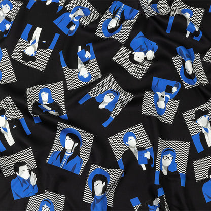 Rayon Challis - Blue and Black Talking Heads - In the Blues Print - Mood Exclusive Indigo Collection