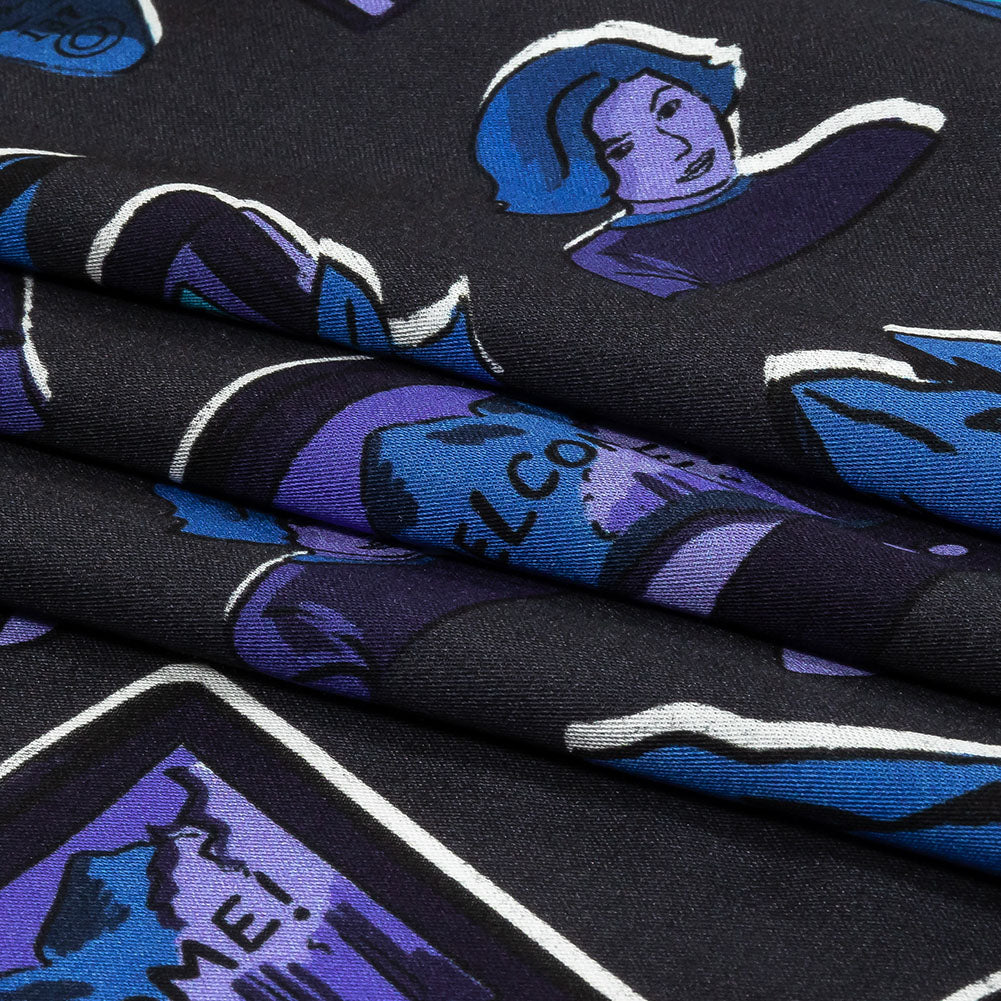 Rayon Challis - Purple and Blue Iconic Symbols - Live at Sun Studio Print - Mood Exclusive Indigo Collection - Folded