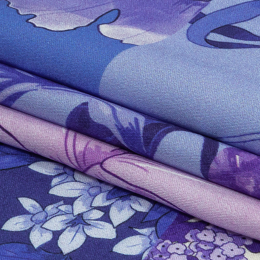 Rayon Challis - Purple Floral Patchwork - Periwinkle Patch Print - Mood Exclusive Indigo Collection - Folded