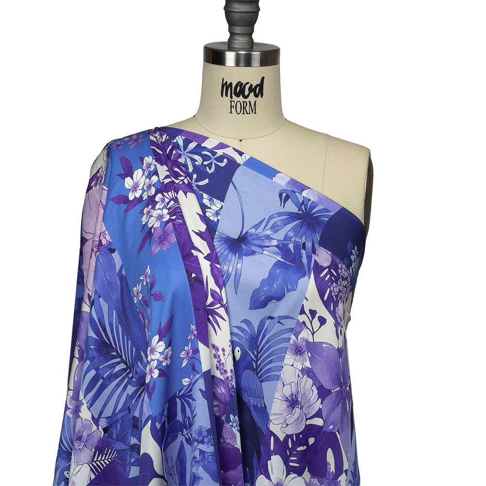 Rayon Challis - Purple Floral Patchwork - Periwinkle Patch Print - Mood Exclusive Indigo Collection - Drape