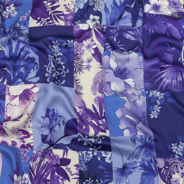 Rayon Challis - Purple Floral Patchwork - Periwinkle Patch Print - Mood Exclusive Indigo Collection