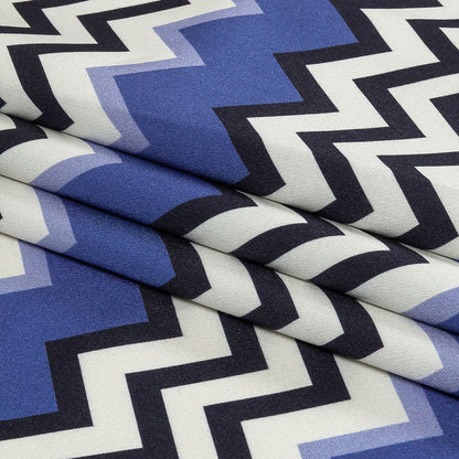 Stretch Cotton Sateen - Blue and Black Zig Zags - Blues Night Print - Mood Exclusive Indigo Collection