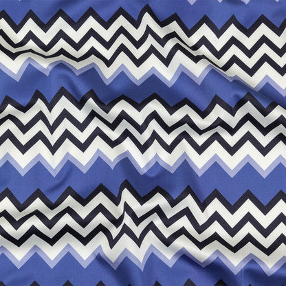 Stretch Cotton Sateen - Blue and Black Zig Zags - Blues Night Print - Mood Exclusive Indigo Collection