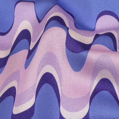 Stretch Cotton Sateen - Purple and Blue Bubbly Zig Zags - Blue Jay Waves Print - Mood Exclusive Indigo Collection