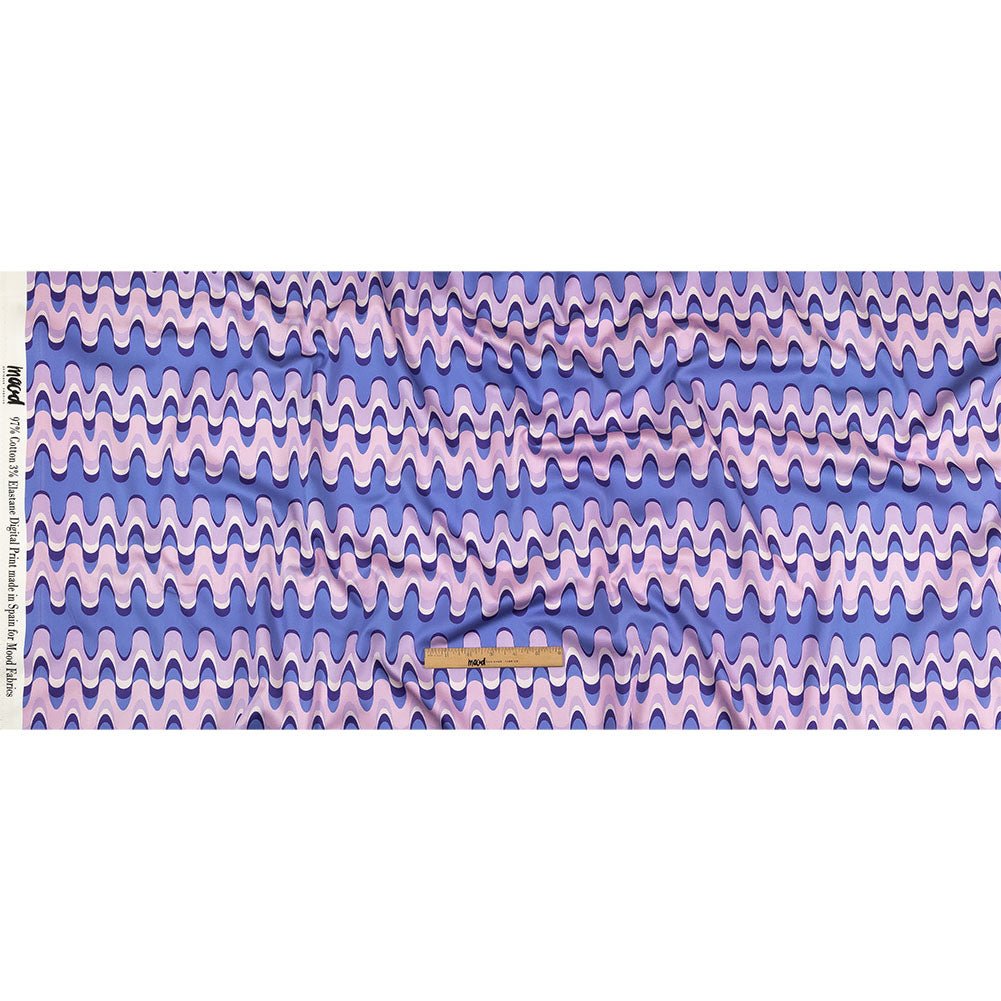 Stretch Cotton Sateen - Purple and Blue Bubbly Zig Zags - Blue Jay Waves Print - Mood Exclusive Indigo Collection - Full