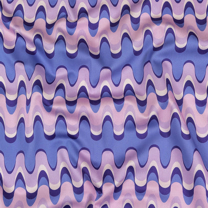 Stretch Cotton Sateen - Purple and Blue Bubbly Zig Zags - Blue Jay Waves Print - Mood Exclusive Indigo Collection