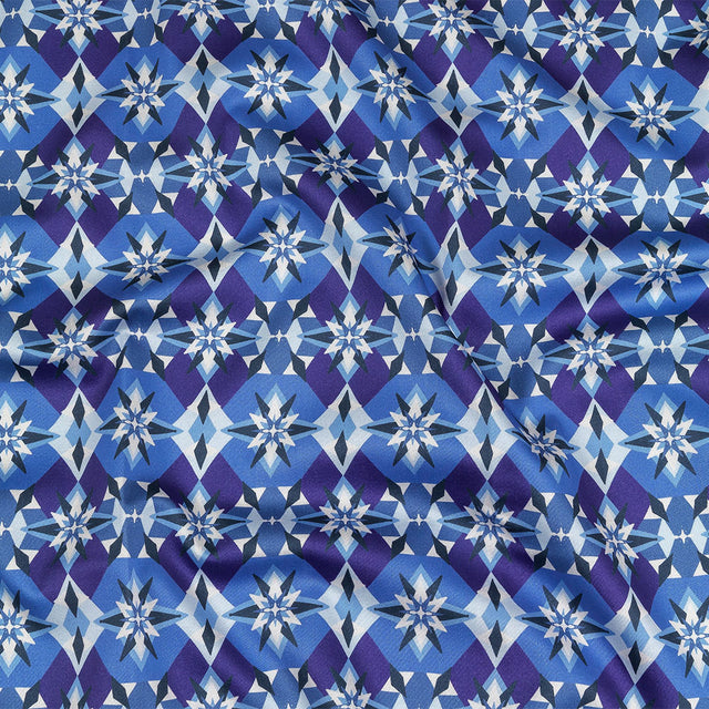 Stretch Cotton Sateen - Blue and Purple Geometric - Crystalline Culture Print - Mood Exclusive Indigo Collection