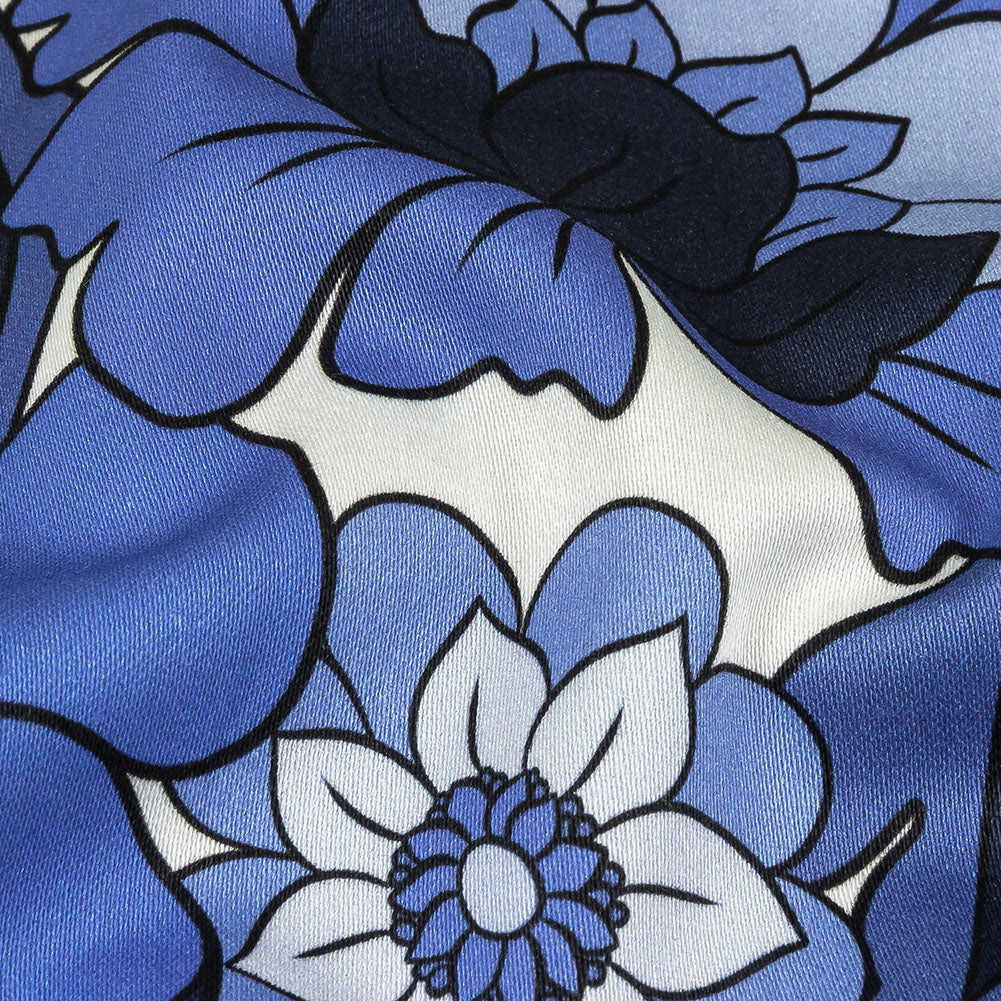 Stretch Cotton Sateen - Flowers and Stripes - Stuck on Blue Print - Mood Exclusive Indigo Collection - Detail