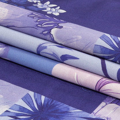 Stretch Cotton Sateen - Purple Floral Patchwork - Periwinkle Patch Print - Mood Exclusive Indigo Collection