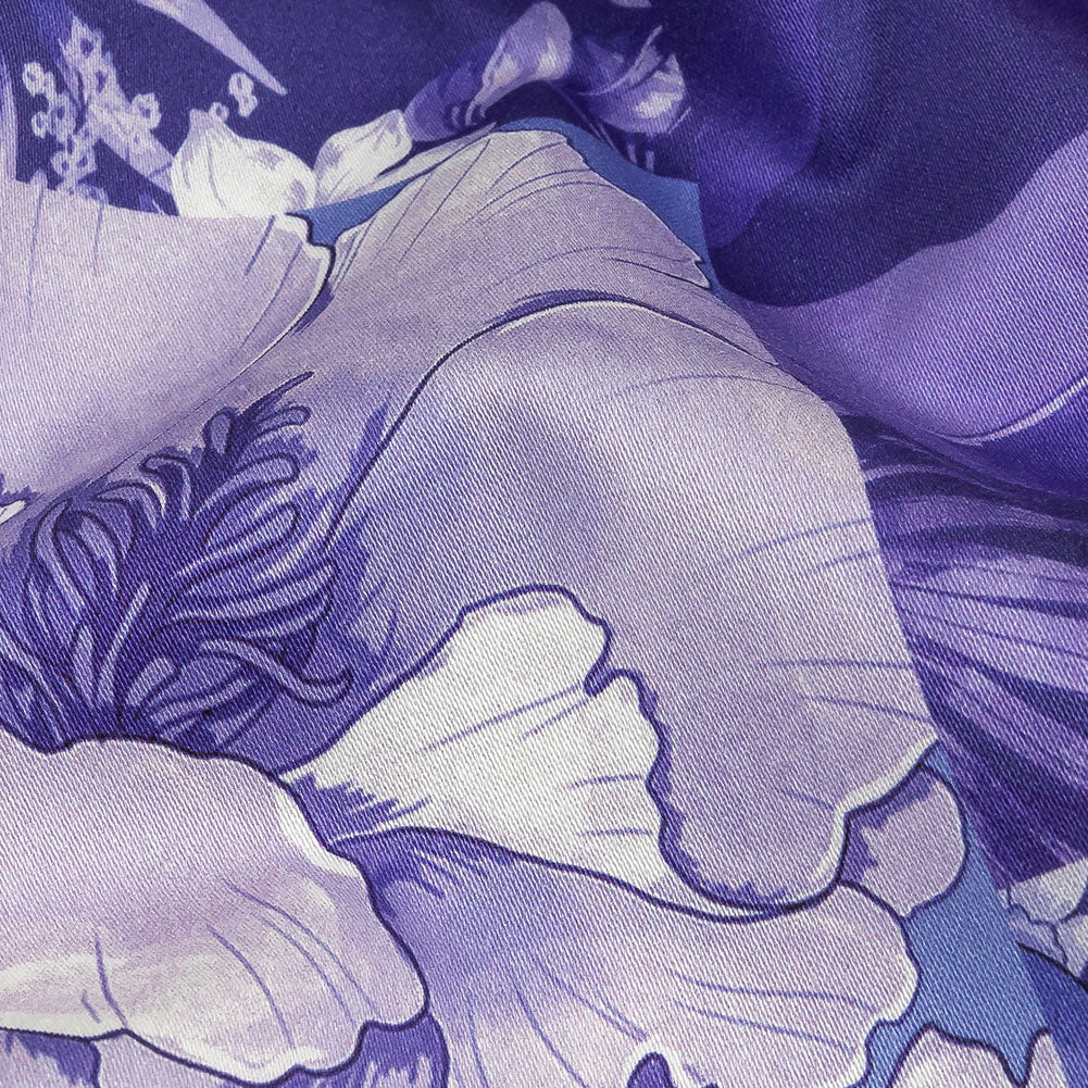 Stretch Cotton Sateen - Purple Floral Patchwork - Periwinkle Patch Print - Mood Exclusive Indigo Collection - Detail