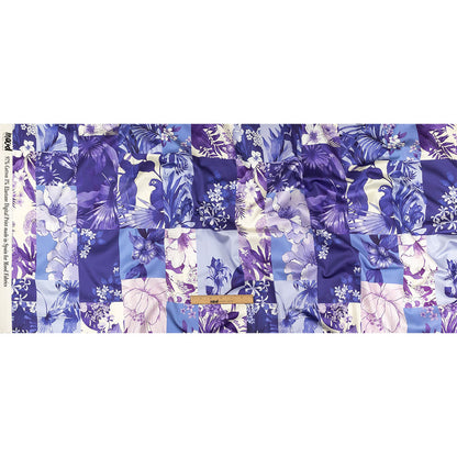Stretch Cotton Sateen - Purple Floral Patchwork - Periwinkle Patch Print - Mood Exclusive Indigo Collection