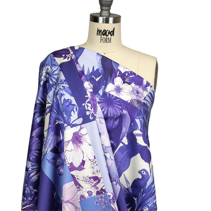 Stretch Cotton Sateen - Purple Floral Patchwork - Periwinkle Patch Print - Mood Exclusive Indigo Collection