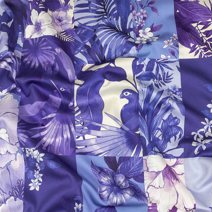 Stretch Cotton Sateen - Purple Floral Patchwork - Periwinkle Patch Print - Mood Exclusive Indigo Collection