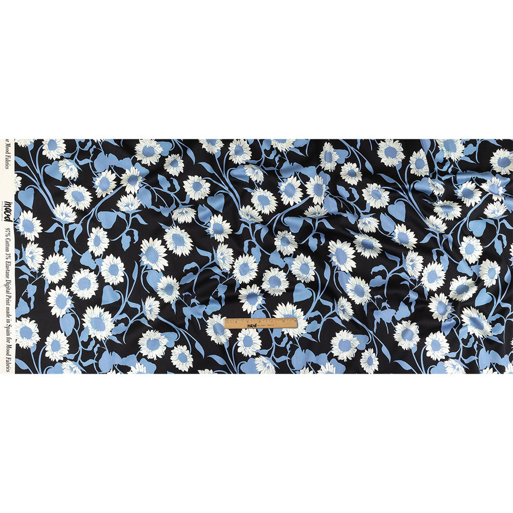 Stretch Cotton Sateen - Blue Floral - Adore You Print - Mood Exclusive Indigo Collection - Full