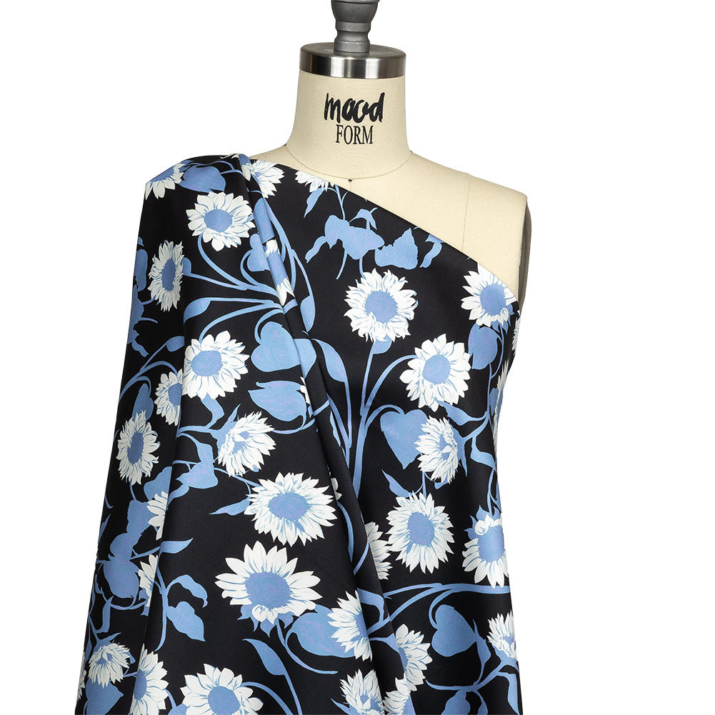 Stretch Cotton Sateen - Blue Floral - Adore You Print - Mood Exclusive Indigo Collection - Drape