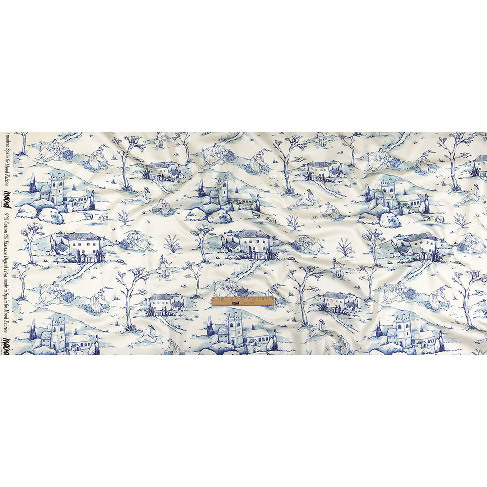 Stretch Cotton Sateen - Blue and White Toile - Blue Period Print - Mood Exclusive Indigo Collection - Full