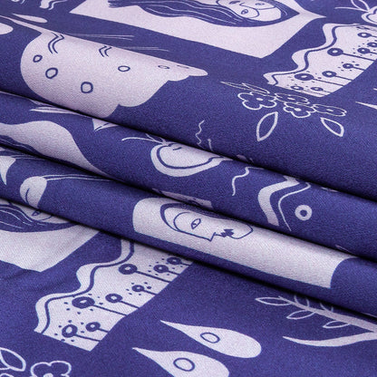 Stretch Cotton Sateen - Purple Illustrative Symbols - Indigo For It Print - Mood Exclusive Indigo Collection