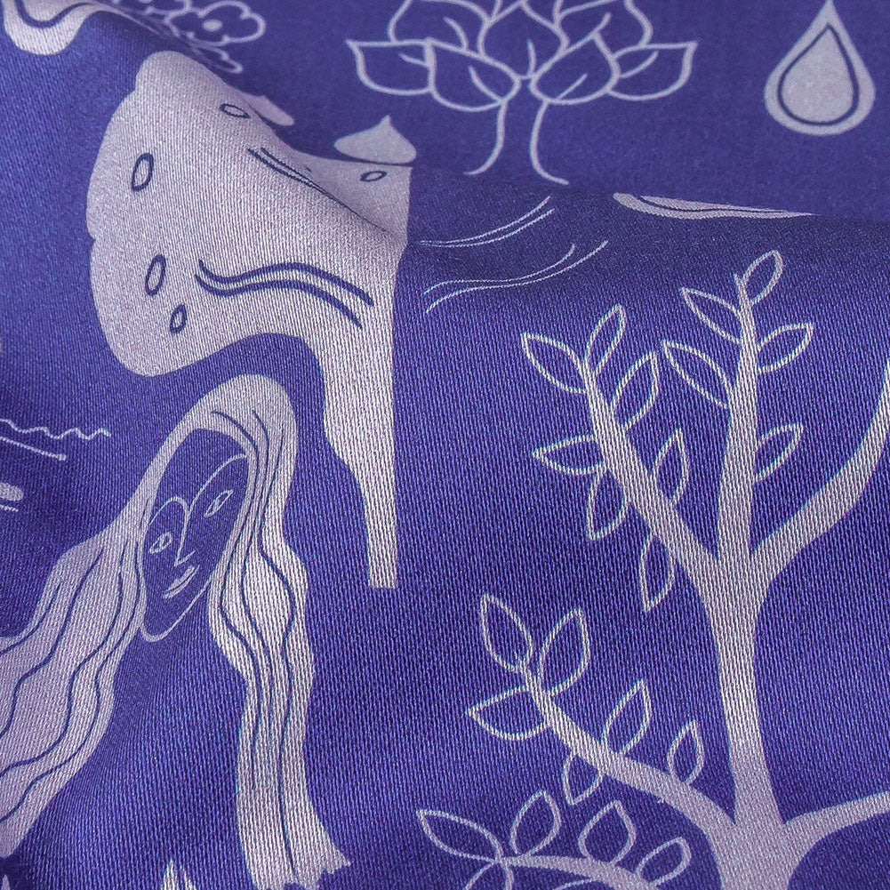 Stretch Cotton Sateen - Purple Illustrative Symbols - Indigo For It Print - Mood Exclusive Indigo Collection - Detail
