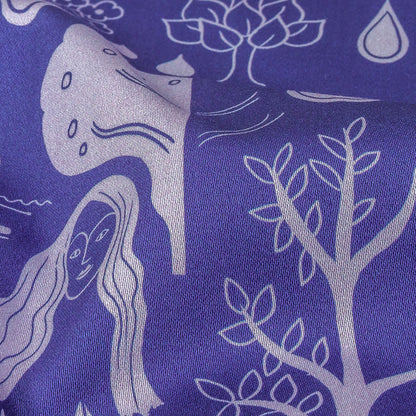Stretch Cotton Sateen - Purple Illustrative Symbols - Indigo For It Print - Mood Exclusive Indigo Collection
