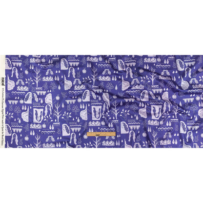 Stretch Cotton Sateen - Purple Illustrative Symbols - Indigo For It Print - Mood Exclusive Indigo Collection