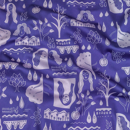 Stretch Cotton Sateen - Purple Illustrative Symbols - Indigo For It Print - Mood Exclusive Indigo Collection