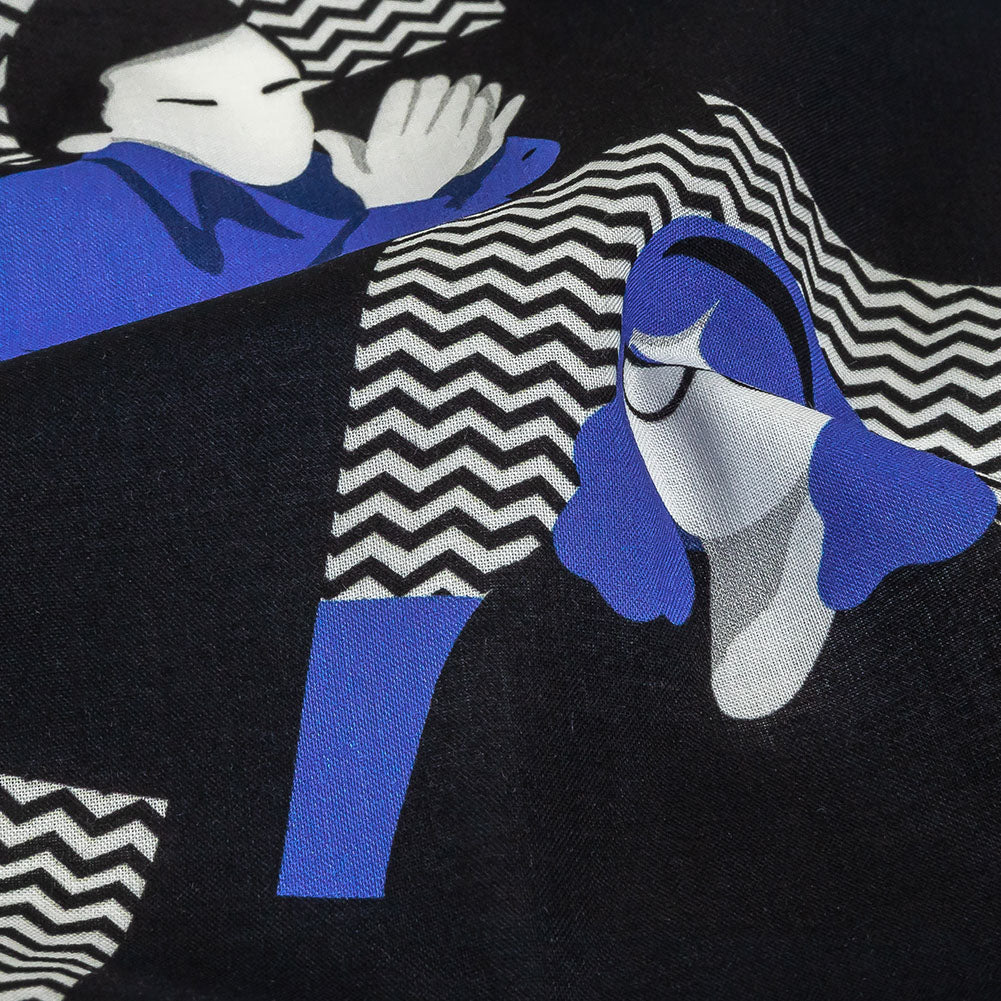 Cotton Voile - Blue and Black Talking Heads - In the Blues Print - Mood Exclusive Indigo Collection - Detail