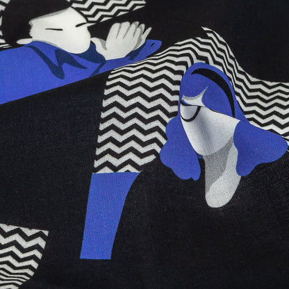 Cotton Voile - Blue and Black Talking Heads - In the Blues Print - Mood Exclusive Indigo Collection