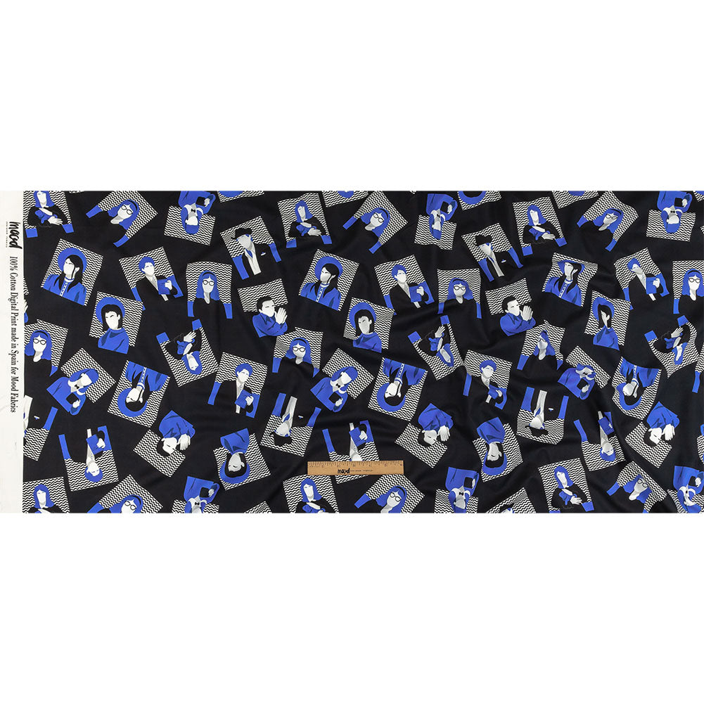 Cotton Voile - Blue and Black Talking Heads - In the Blues Print - Mood Exclusive Indigo Collection - Full