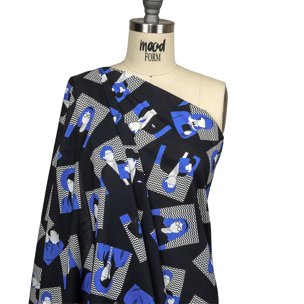 Cotton Voile - Blue and Black Talking Heads - In the Blues Print - Mood Exclusive Indigo Collection - Drape