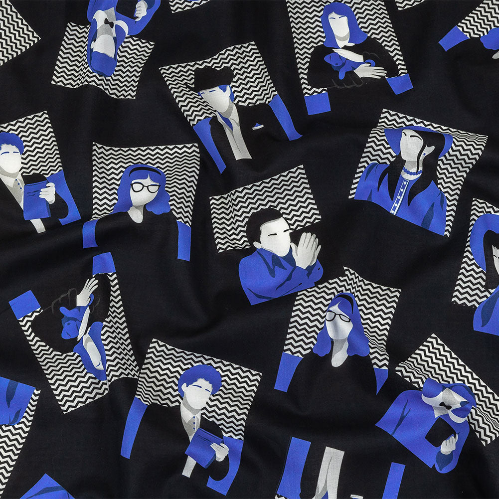 Cotton Voile - Blue and Black Talking Heads - In the Blues Print - Mood Exclusive Indigo Collection