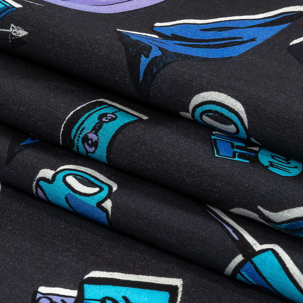 Cotton Voile - Purple and Blue Iconic Symbols - Live at Sun Studio Print - Mood Exclusive Indigo Collection - Folded