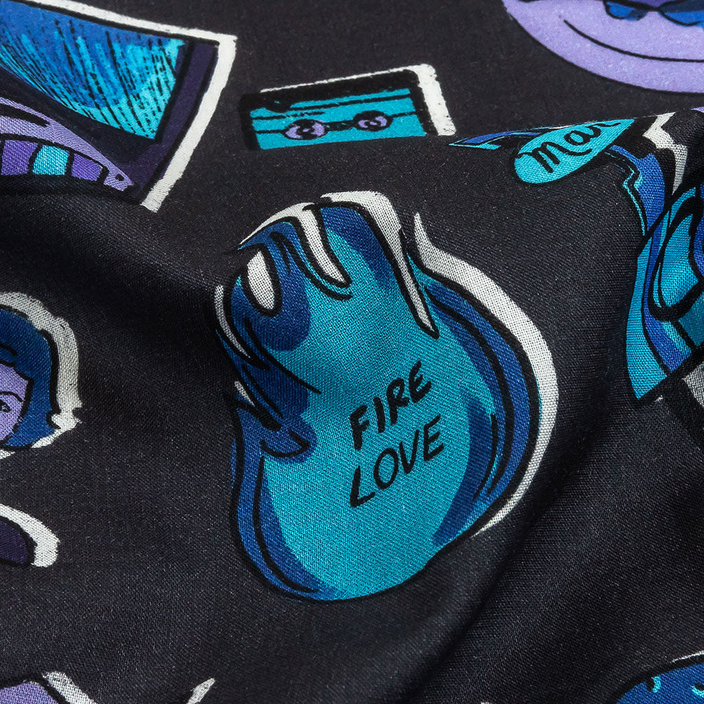 Cotton Voile - Purple and Blue Iconic Symbols - Live at Sun Studio Print - Mood Exclusive Indigo Collection - Detail