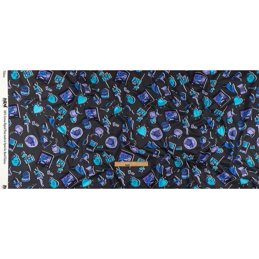 Cotton Voile - Purple and Blue Iconic Symbols - Live at Sun Studio Print - Mood Exclusive Indigo Collection - Full