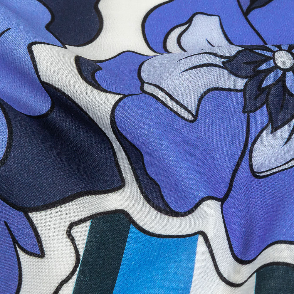 Cotton Voile - Flowers and Stripes - Stuck on Blue Print - Mood Exclusive Indigo Collection - Detail