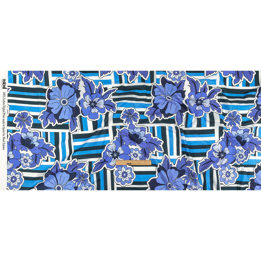 Cotton Voile - Flowers and Stripes - Stuck on Blue Print - Mood Exclusive Indigo Collection - Full