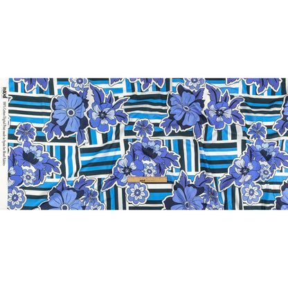 Cotton Voile - Flowers and Stripes - Stuck on Blue Print - Mood Exclusive Indigo Collection