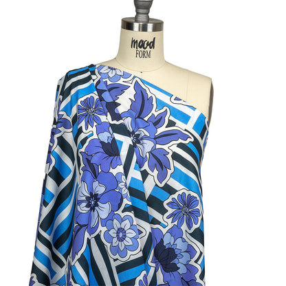 Cotton Voile - Flowers and Stripes - Stuck on Blue Print - Mood Exclusive Indigo Collection