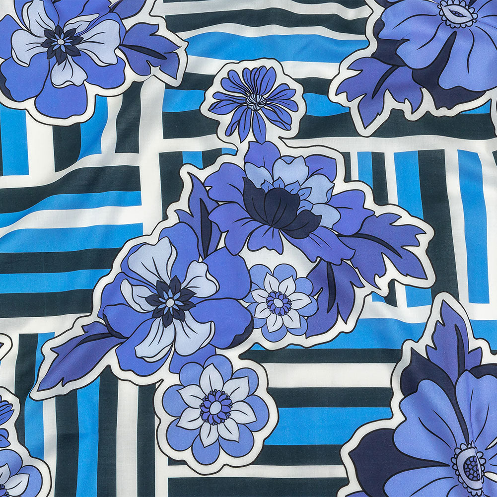 Cotton Voile - Flowers and Stripes - Stuck on Blue Print - Mood Exclusive Indigo Collection
