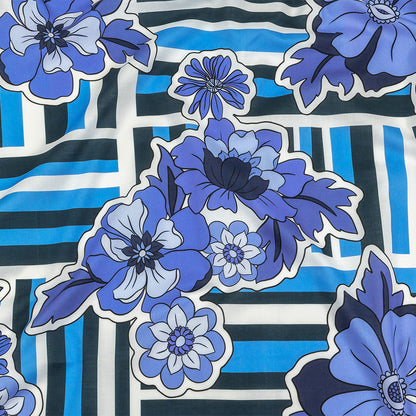 Cotton Voile - Flowers and Stripes - Stuck on Blue Print - Mood Exclusive Indigo Collection