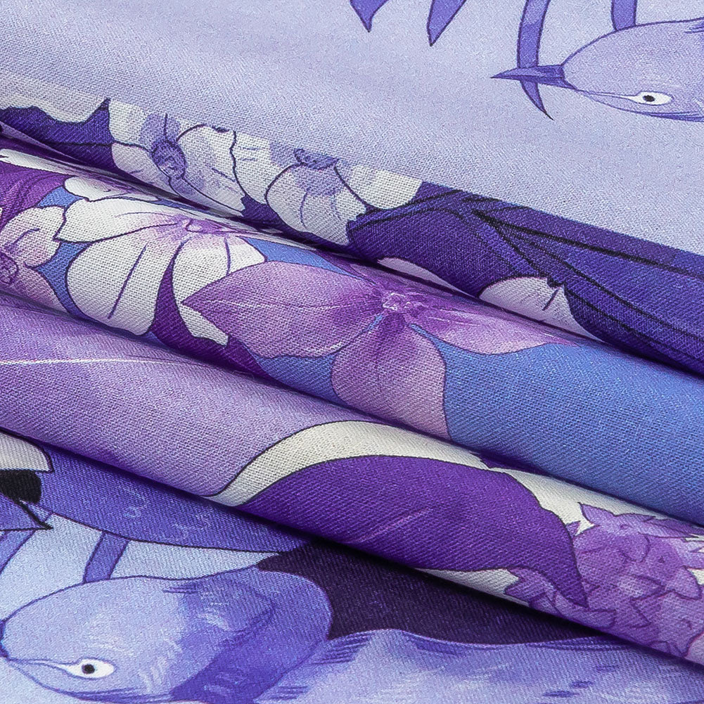 Cotton Voile - Purple Floral Patchwork - Periwinkle Patch Print - Mood Exclusive Indigo Collection - Folded