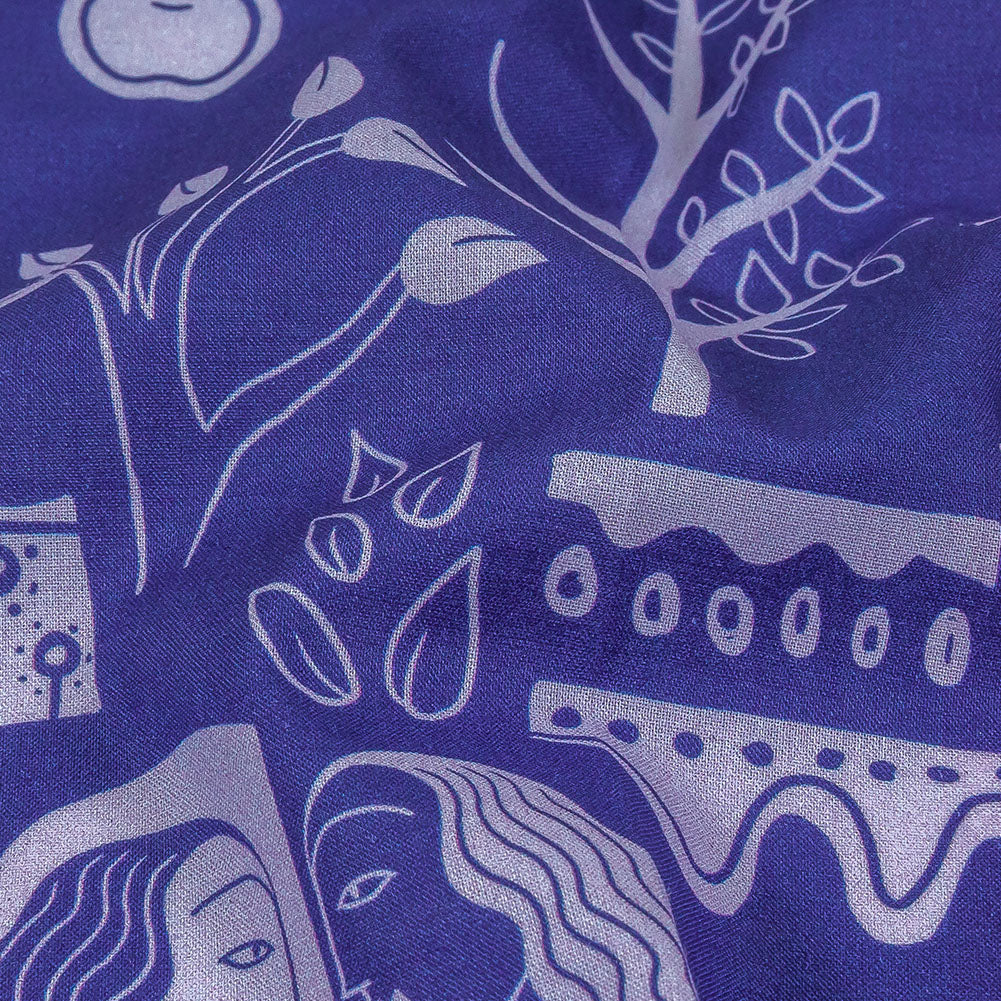 Cotton Voile - Purple Illustrative Symbols - Indigo For It Print - Mood Exclusive Indigo Collection - Detail