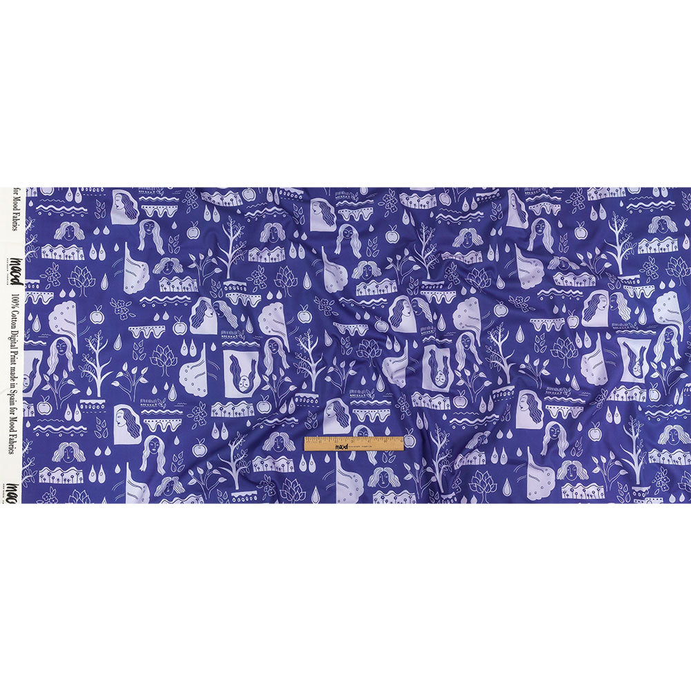 Cotton Voile - Purple Illustrative Symbols - Indigo For It Print - Mood Exclusive Indigo Collection - Full