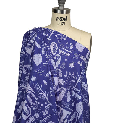Cotton Voile - Purple Illustrative Symbols - Indigo For It Print - Mood Exclusive Indigo Collection