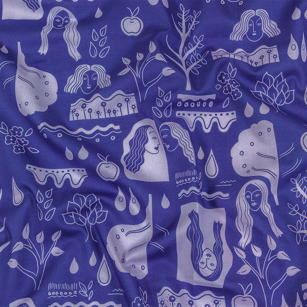 Cotton Voile - Purple Illustrative Symbols - Indigo For It Print - Mood Exclusive Indigo Collection