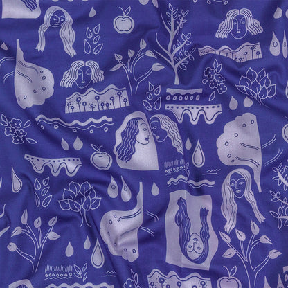 Cotton Voile - Purple Illustrative Symbols - Indigo For It Print - Mood Exclusive Indigo Collection