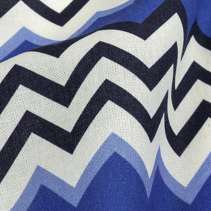 Linen and Rayon Woven - Blue and Black Zig Zags - Blues Night Print - Mood Exclusive Indigo Collection