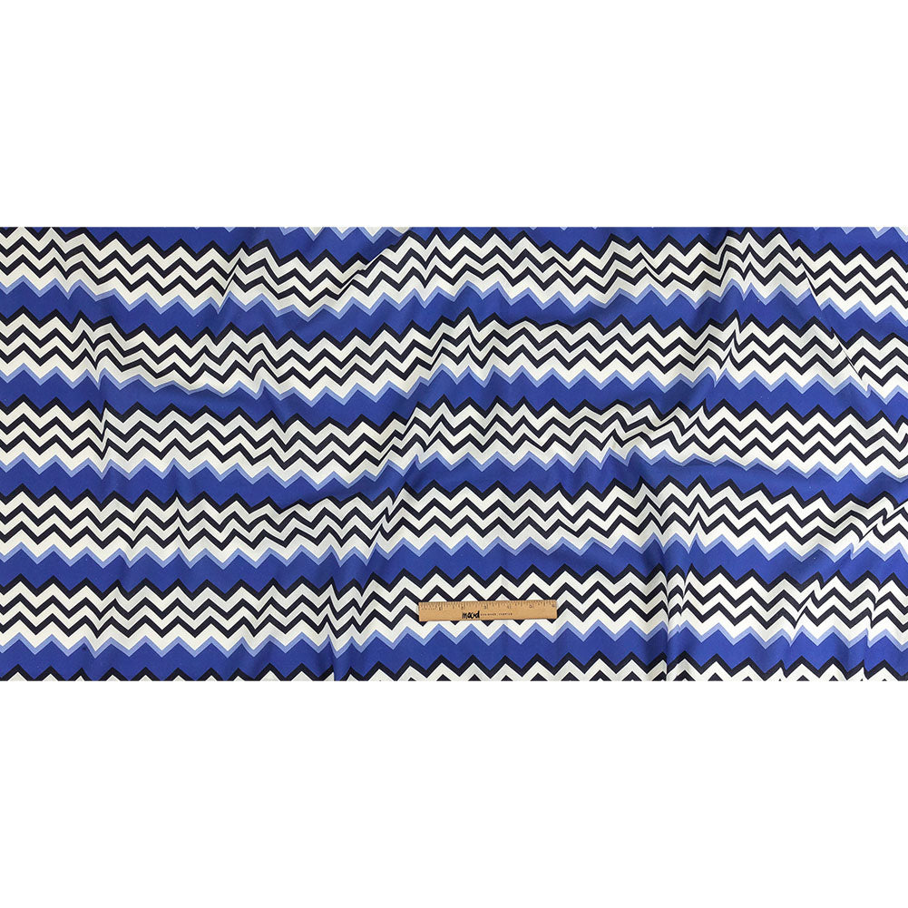 Linen and Rayon Woven - Blue and Black Zig Zags - Blues Night Print - Mood Exclusive Indigo Collection - Full