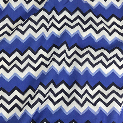 Linen and Rayon Woven - Blue and Black Zig Zags - Blues Night Print - Mood Exclusive Indigo Collection